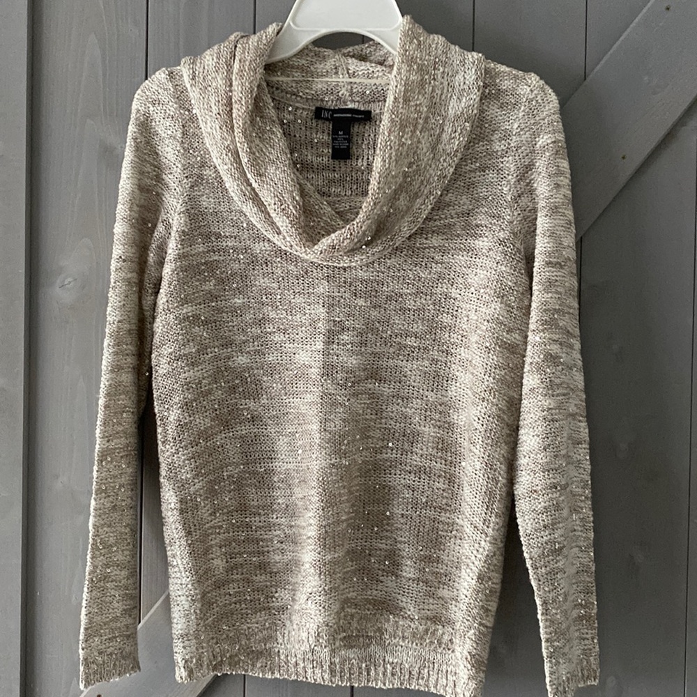 INC international concepts beige and cream sweater